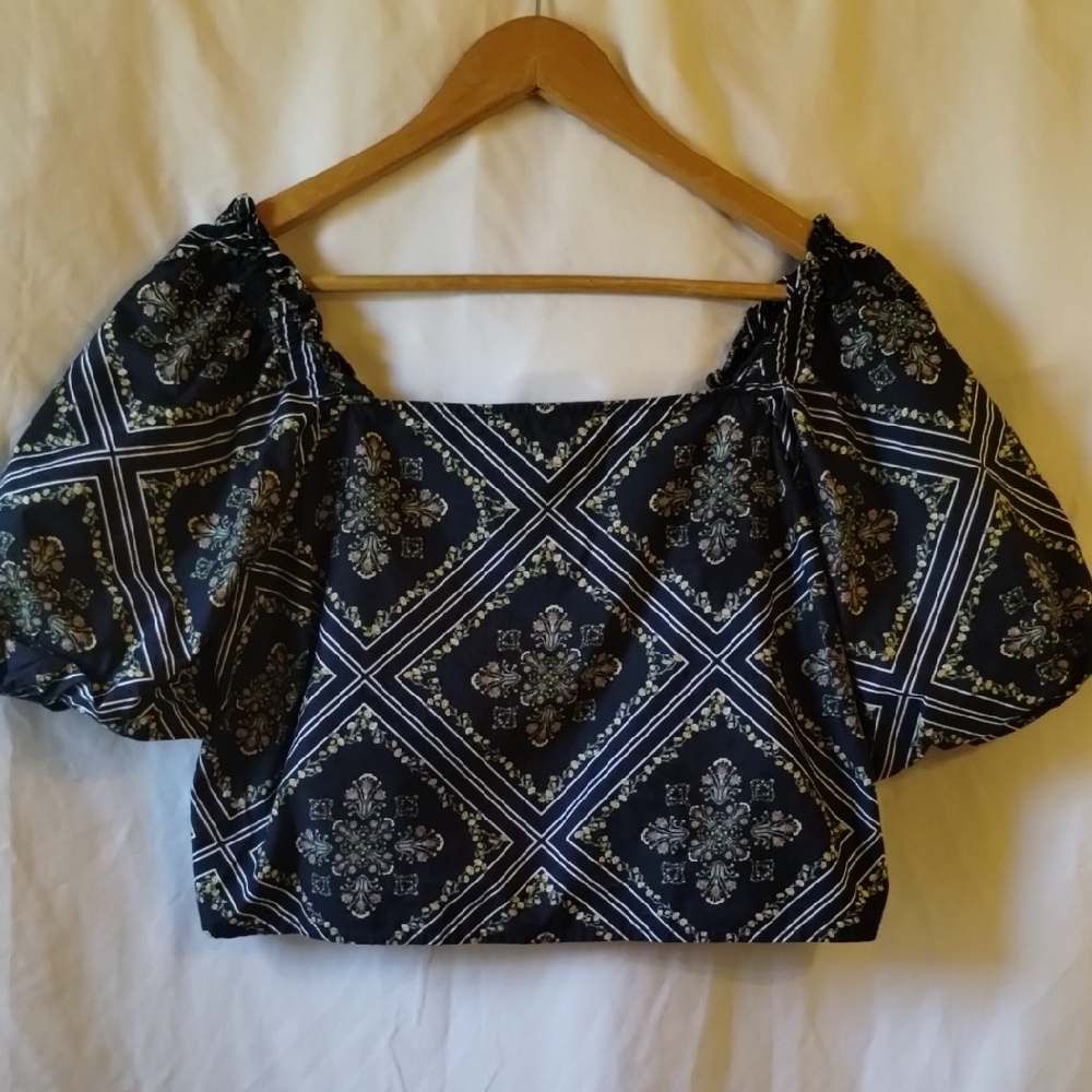 LOFT Navy Blue  and White Patterned Blouse.